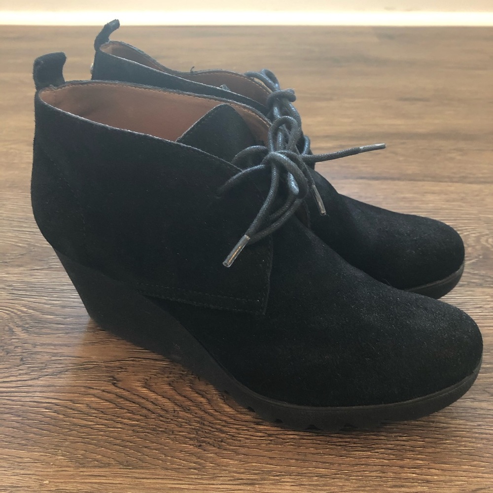 Donald Pliner Suede Wedge Tie Booties